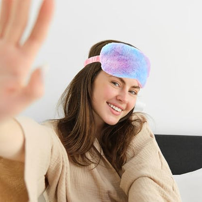 2 Pack Plush Sleeping Eye Mask Soft Plush Eye Mask Fuffy Eye Cover Comfortable Sleep Mask Blindfold Rainbow Faux Fur Eye Shade for Women, Men and Kids Travel Nap Sleeping - color: Rainbow
