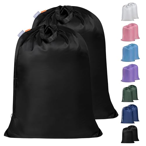 Polecasa 2 Pack Extra Heavy-Duty Laundry Bag 28x36”- Machine Washable Large Storage Bag with Reinforced Handles & Drawstring Closure & ID Tag for College Dorm Travel -Black - color: Black, size: 28" x 36" | 2 Pack
