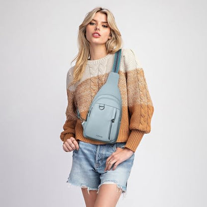 LATMAP 7L Sling Bag for Women Men Leather Small Sling Backpack Daypack Anti Theft Fanny Pack Crossbody Purse Travel - color: Regular Size-blue