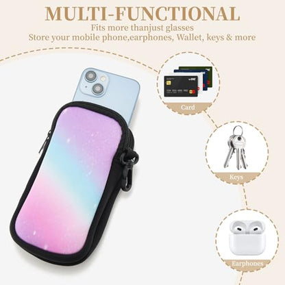 QIUTIMIY Sunglasses Soft Case Zipper Double Eyeglass Case with 2 Compartments 1 Belt Clip - color: Gradient