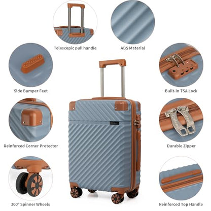 Cosbarn Luggage Sets 5 Piece with TSA Lock Spinner Wheels, Unisex Hard Case ABS Suitcase Set, Hardshell Lightweight Waterproof Travel Hardside Suitcases with Wheels for Women Men, Sky Blue - color: SkyBlue, size: 5 Piece Sets (20/24/28/Db/Tb)