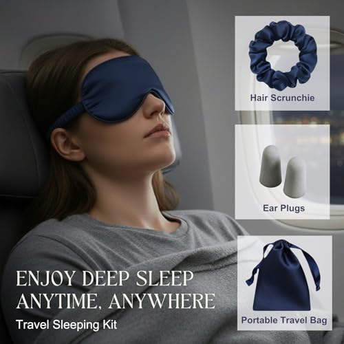 Silk Satin Sleeping Eye Mask, Navy Sleep Eye Night Blindfold for Women and Men, Soft Breathable Blackout Eyeshade Eye Cover for Travel, Wedding Bridesmaid Gift - color: Navy