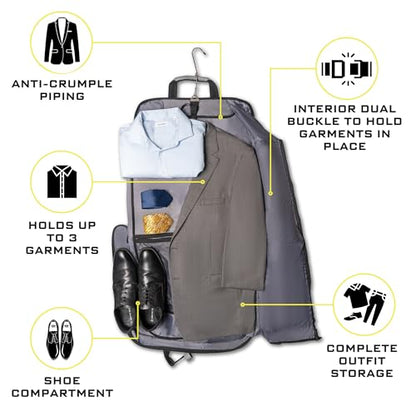 ZEGUR Premium Suit Garment Bag Carry On - Hangs 4 Suits - Travel & Business with Shoulder Strap and Laptop Compartment - color: Luxury Gray