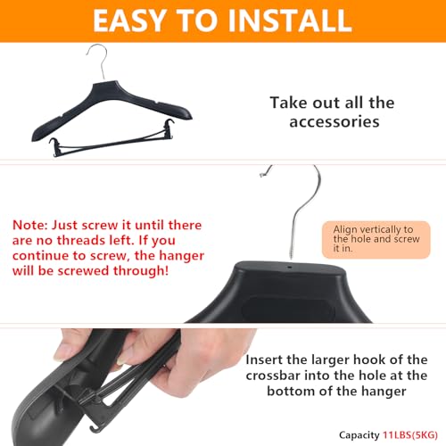 DEDU Suit Hangers for Men 100 Pack, Black Coat Hangers Extra Wide Non Slip Width 17.7", Thick Plastic with Pants Bar & Metal Hook - color: Black, size: 100 Pack