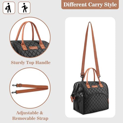 LOKASS Lunch Bag Insulated Lunch Box Wide-Open Lunch Tote Bag with Removable Shoulder Strap for Women/Men Adults Work Picnic Hiking Beach Fishing(Black) - color: Suqare Black-Starps