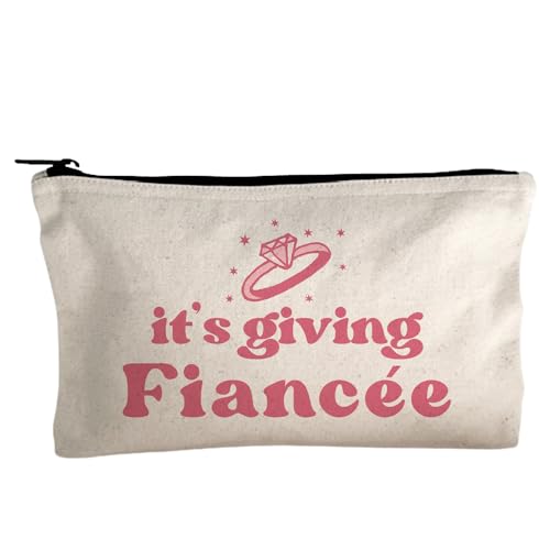 Moonlight Makers, It's Giving Fiancée, Funny Canvas Makeup Bag, Pencil Pouch, Cute Travel Accessories for Women, 100% Cotton Cosmetic & Toiletry Bags - style: It's Giving Fiancée