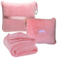 BlueHills Premium Soft Travel Blanket Pillow Airplane Blanket in Soft Bag case with Hand Luggage Belt and Carabiner Compact Pack Large Cozy Portable for Plane Car Train Transit Light Pink T020 - color: Pink-1pk-t020