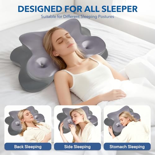 Cervical Pillow for Neck and Shoulder,Contour Memory Foam Pillow,Ergonomic Neck Support Pillow for Side Stomach Back Sleepers with Skin-Friendly Pillowcase - color: Gray