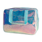 Holographic Blue Clear Star Large Cosmetic Bag and TPU Travel Pouch with Handle,Durable Material,Zipper Design-Ideal for Makeup,Travel Essentials (Holographic Blue+Stars) - color: Holographic Blue+stars