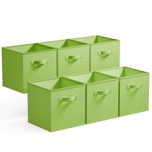 GRANNY SAYS Cube Storage Bins, 11 Inch 6 Pack Cube Storage Organizer, Foldable Fabric Storage Bins with Handle, Storage Baskets for Shelves, Closet, Light Green - color: Light Green, size: 11 Inch-6 Pack