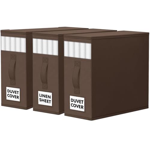 WOWBOX Sheet Organizers and Storage,Closet Bed Sheet Organizer Under Bed Storage and Organization with Label Cards & Clear Window for Bedding Sheets,Duvet Covers,Blankets (3 Pack，Brown) - color: Brown, size: 3 Pack