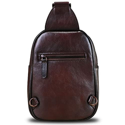 Genuine Leather Small Sling Bag for Women and Men Crossbody Bag Chest Bag Sling Backpack Purses for Hiking Sports Travel - color: Coffee