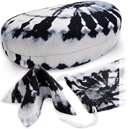 MyEyeglassCase® Large Hard Sunglasses Case | fits Large curved Sunglasses, with microfiber bag and cleaning cloth - color: White/ Black