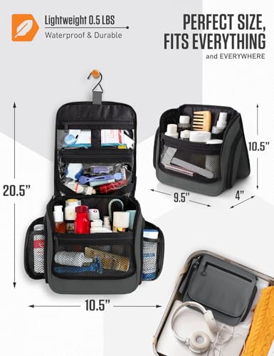VENTURE 4TH Hanging Travel Toiletry Bag for Women & Men – Large Toiletry Organizer with 18 Compartments, Removable TSA Pouch, Travel Wash Bag for Toiletries, Makeup & Shaving Kit (Gray) - color: Gray