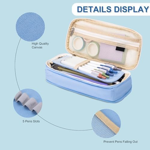 Arnuixty Large Storage Pencil Case Pen Bag with Zipper Big Capacity Pouch Organizer for Office Travel Holder Box - color: Grey
