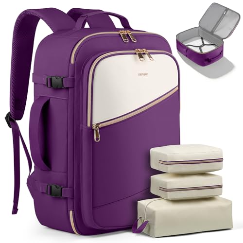 HOTOR Travel Backpack for Women – TSA-Friendly Travel Bag with Multiple Compartments & 3 Packing Cubes, Water-Resistant & Comfortable, Perfect for Travel Essentials, Dark Purple, 17.3" x 13.0" x 7.9" - color: Dark Purple, size: 17.3" x 13.0" x 7.9"
