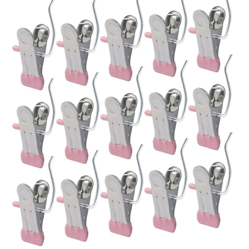 15 Pack Stainless Steel Boot Hangers Clips, Laundry Hooks Hanging Clips, Space Saving Boot Holder Clips for Closet Travel(Pink) - color: Pink