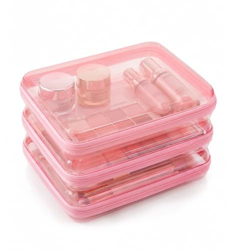 CoiiJoii 3PCS Large Clear Hard Shell Zippered Case, Diaper Bag Organizing Pouches, Waterproof Cosmetic Bag, Kid's Toy Storage Organizer Bins, Pencil Case. - color: Pink, size: L3