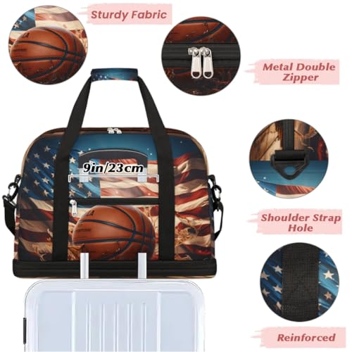 Travel Duffel Bag Basketball Design Weekender Bag with Shoe Compartment Foldable Overnight Bags for Travel Sports Lightweight Gym Bags for Men Women - color: Basketball Design