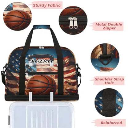 Travel Duffel Bag Basketball Design Weekender Bag with Shoe Compartment Foldable Overnight Bags for Travel Sports Lightweight Gym Bags for Men Women - color: Basketball Design