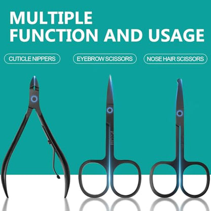 Nail Clippers Set, 26 Piece Manicure Set & Pedicure Kit, Stainless Steel Fingernail & Toenail Clipper Cutters, Professional Nail Care Tools with Luxurious Travel Case for Men and Women, Black - color: Black