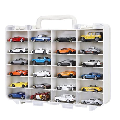 Saichotoy Storage Case for Hot Wheels - Carrying Display Case for 1/64 Scale Toy Cars, 48-Slot Double-Sided Transparent Organizer with Built-in Steps Prevent Sliding & Adjustable Dividers - size: 1 Pack