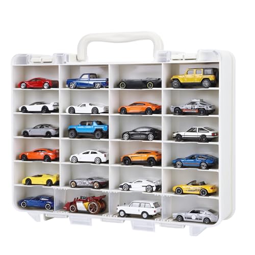 Saichotoy Storage Case for Hot Wheels - Carrying Display Case for 1/64 Scale Toy Cars, 48-Slot Double-Sided Transparent Organizer with Built-in Steps Prevent Sliding & Adjustable Dividers - size: 1 Pack