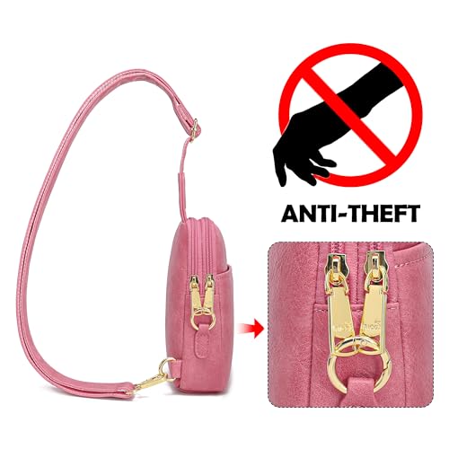 Haytijoe Small Anti Theft Crossbody Bag for Women Faux Leather Lightweight Sling Bags RFID Blocking Fanny Pack for Travel - color: Pale Pink