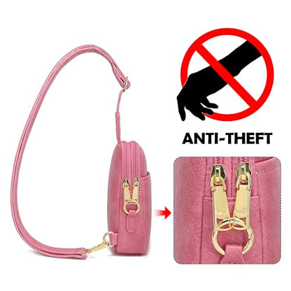 Haytijoe Small Anti Theft Crossbody Bag for Women Faux Leather Lightweight Sling Bags RFID Blocking Fanny Pack for Travel - color: Pale Pink