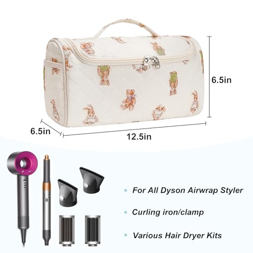 Quilted Hair Tools Travel Bag, Cute Portable Organizer Case with Hanging Hook, Compatible with Dyson Airwrap Styler,Hair Curler Accessories - color: Bear