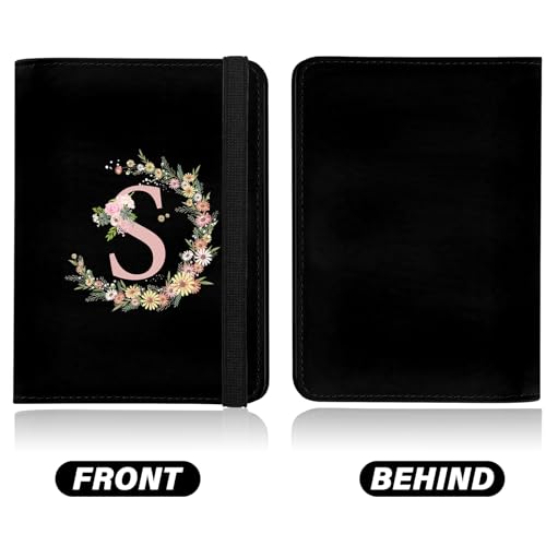 Cute Passport Holder and Holder Combo Passport Cover with RFID Blocking Women Men Compatible Wallet Credit Card Protector（Initial Monogram-S） - color: Black-S