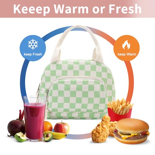 Lunch Bag Women Lunch Box for Women Adult Cute Insulated Lunch Bag Small Cooler Lunch Tote Bags for Work Picnic Travel (Beige-Light Green Plaid) - color: Beige-Light Green Plaid