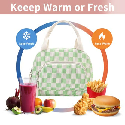Lunch Bag Women Lunch Box for Women Adult Cute Insulated Lunch Bag Small Cooler Lunch Tote Bags for Work Picnic Travel (Beige-Light Green Plaid) - color: Beige-Light Green Plaid