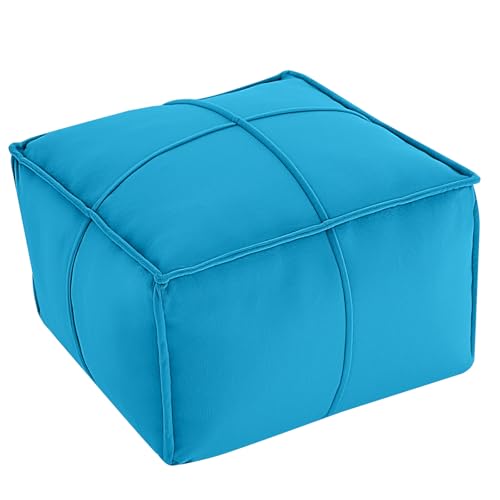 MeMoreCool Stuffed Round Pouf Ottoman Foot Rest, Floor Pouf Foot Stool with Soft Foam Chunk Filling, Small Round Ottoman Footstool Circle Footrest for Living Room - color: Piping Blue