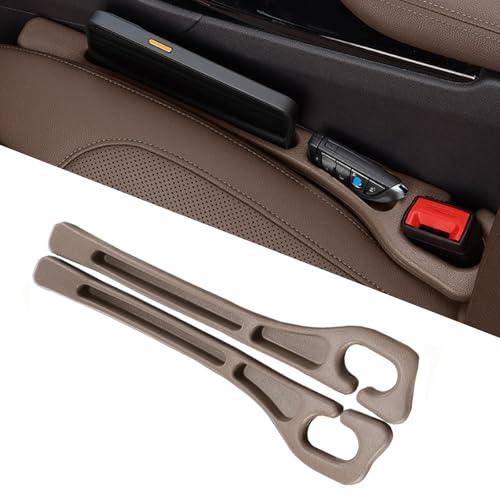 Car Seat Gap Filler Organizer of 2 – Universal Car Gap Seat Filler with Storage Pockets, No Drop Seat Guard for Phones, Keys & Cards, Car Accessories for Most Cars Trucks SUVs (Brown) - color: Brown