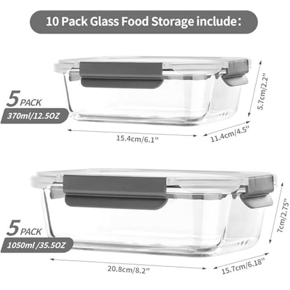 coccot [10 pack Glass Meal Prep Containers with Lids, Glass Food Storage Containers with Snap Locking Lids for Food, Bpa-free, Easy to Open& Close/Microwave,Oven,Freezer,Dishwasher Safe/Leak-Proof - color: Gray