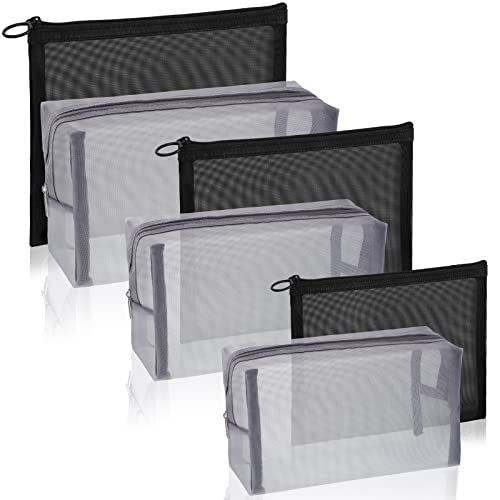 6 Pieces Mesh Makeup Bags Mesh Cosmetic Bag Portable Travel Organizing Zipper Pouch Toiletries Makeup Pouches for Home Office Travel Accessories - color: Chic Colors