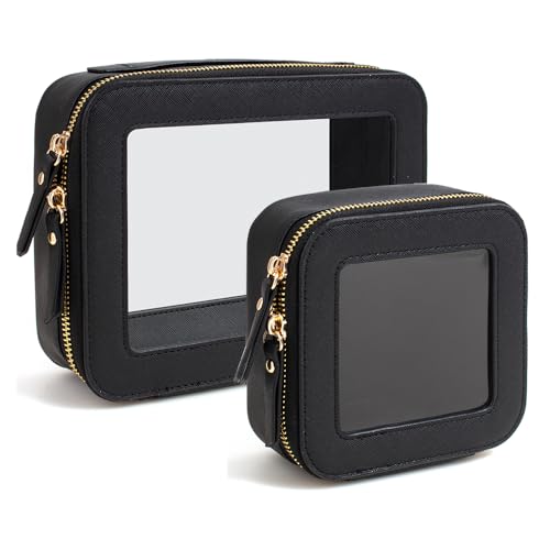 Clear Makeup Bag Set, Travel Makeup Case Clear Cosmetic Travel Bag Small Makeup Organizer Mini Make Up Pouch for Purse Waterproof Toiletry Bag Portable Car Essentials Car Organizer - color: Black, size: Standard+Mini
