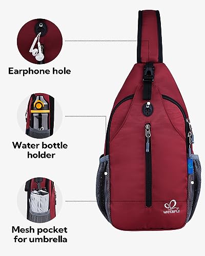WATERFLY Crossbody Sling Backpack Sling Bag Travel Hiking Chest Bag Daypack (Dark Red) - color: Dark Red