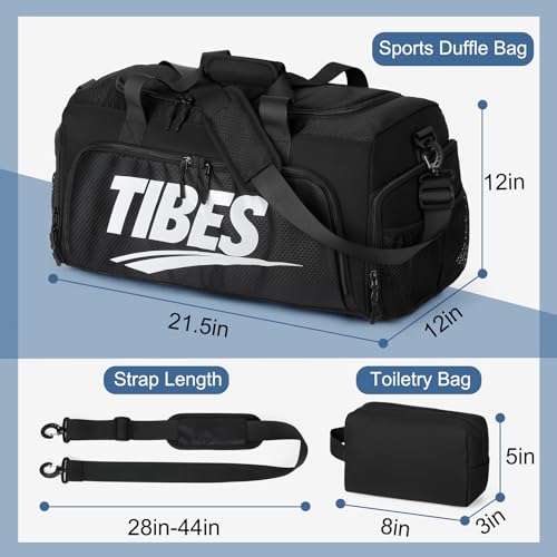 TIBES Mens Duffle Bag for Travel - Expandable 50L Weekender Bags with Toiletry Bag, Overnight Bag Travel Duffel Carry On Luggage with Removable Shoulder Strap, Durable & Water-Resistant - color: Black