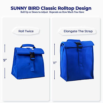SUNNY BIRD Insulated Lunch Bag Rolltop Lunch Box Tote Lunchbox Bag for Women, Men, Adults and Kids (Blue) - color: Blue
