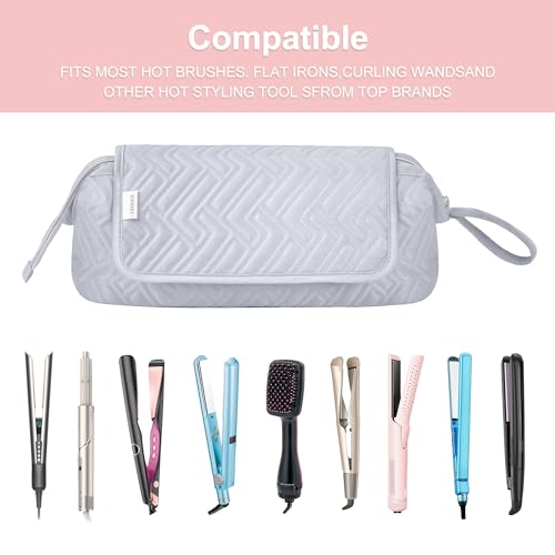 Leudes Hair Tools Travel Bag for Women Heat Resistant Mat for Travel Essentials Hot Tools Straighteners,Flat Irons,Curling Iron,Hot Air Brushes and Hair Dryer Organizer Bags 2 in 1 (Light Grey) - color: Light Grey