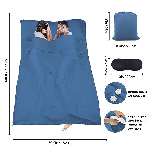 Sleeping Bag Liner,Travel Sheet & Adult Sleep Sack, Camping Sheets Travel Sleep Sack for Backpacking,Hotels & Hostels -Lightweight Single &Double Travel Sheet Camping Sheets - color: Double Blue