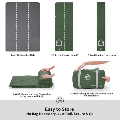 STOVER Large Waterproof Outdoor Stadium Blanket- Extra Thick Soft Fleece Camping Blanket for Travel, Picnics, Sports, Dogs 79"x55", Warm, Windproof, Sand-Proof, Lightweight, Packable (Game Day Green) - color: 01 - Game Day Green