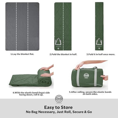 STOVER Large Waterproof Outdoor Stadium Blanket- Extra Thick Soft Fleece Camping Blanket for Travel, Picnics, Sports, Dogs 79"x55", Warm, Windproof, Sand-Proof, Lightweight, Packable (Game Day Green) - color: 01 - Game Day Green