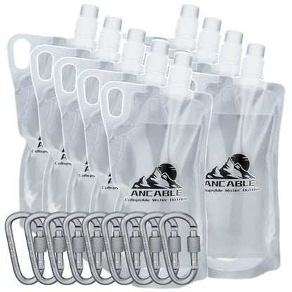Ancable 33oz Collapsible Water Bottles, 9-Pack Reusable Travel Foldable Water Bottles for Hiking Camping Running Bike, BPA-Free Water Bottle - color: Clear x 9, size: 33 Ounces