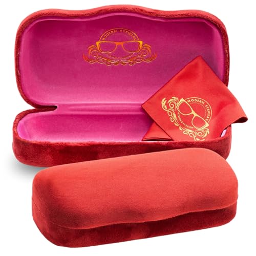 Hard Shell Glasses Case w/Cloth,Velvet Reading Glass, Eyeglass Case, Lightweight, Crush-Resistant, Men & Women - color: Red Velvet, size: Large