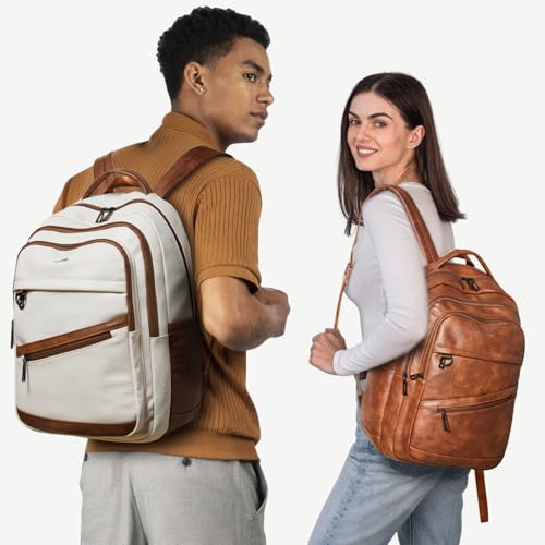 LATMAP Backpack for Women Men - Vegan Leather Backpack Purse Travel Carry-on Bag College Bookbag Work fits 16.5" Laptop, Brown - color: Brown