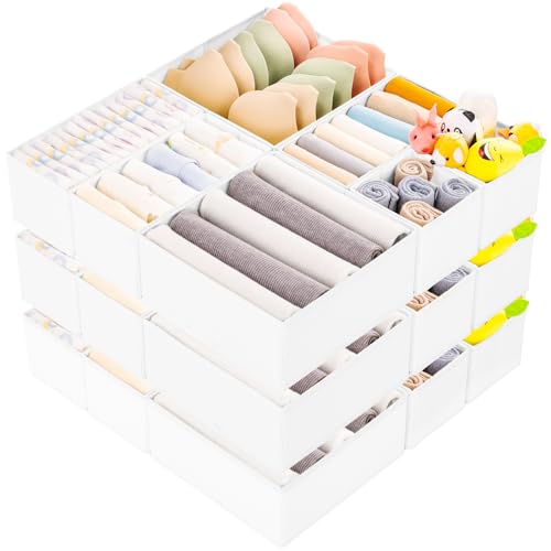Criusia 15 Pack Drawer Organizer for Clothes, Foldable Dresser Dividers with 3 Sizes, Fabric Storage Bins – White - color: 15 PACK White