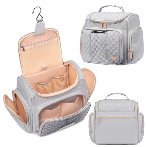 Large Toiletry Bag for Women Men,Bathroom Bag,Water Resistant Shower Bag,Makeup Bag,Toiletry Bags for Traveling,Hanging Toiletry Bag with Transparent Waterproof Phone Pocket (Light Gray) - color: Light Gray